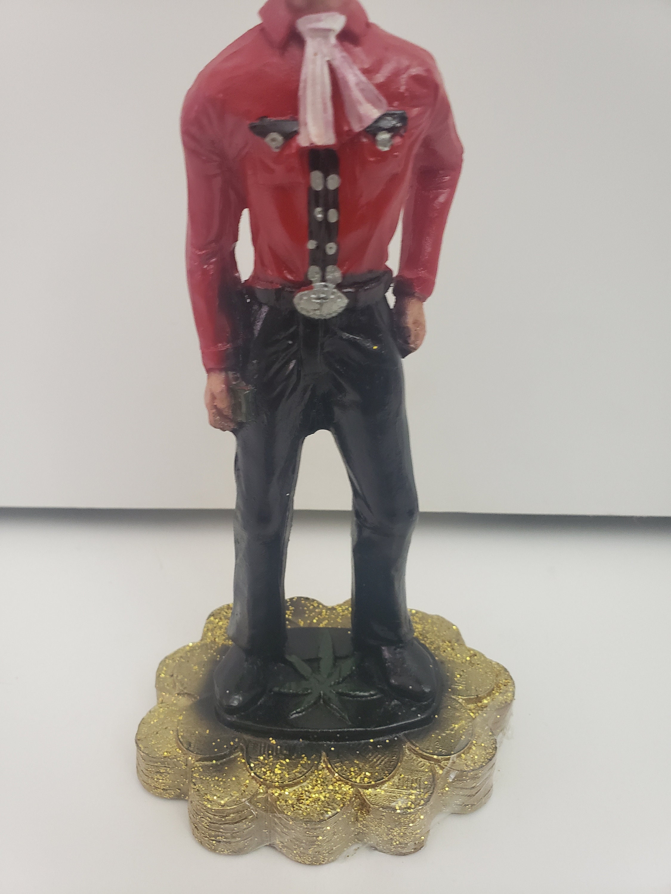Jesus Malverde Standing Color Red Statue Handmade / Estatua Figure