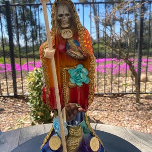 Handmade Santa Muerte Statue: Rainbow Holy Death, 13" Dressed 7 Potencias