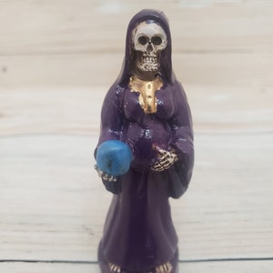 Handcrafted Santa Muerte Statue: Purple Holy Death, Fertility