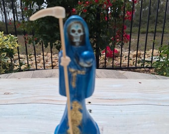 Blauw standbeeld van Santa Muerte, Heilige Dood Magere Hein, 7"