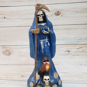 Santa Muerte Color Blue 13&quot; Holy Death Sculpture / Grim Reaper / Buena Suerte Color Azul / Dinero / Amor / Classic (02)