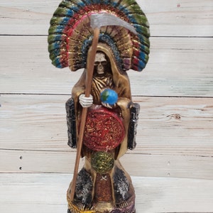 Santa Muerte Statue: Gold Rainbow Holy Death, 16.5&quot;