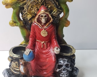 Santa Muerte Color Red 11"X8" Holy Death Statue/ Dragons/ Skulls/ Grim Reaper/ Buena Suerte/ Handmade/ Unique Piece/ Collection