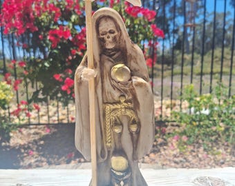 Handmade Santa Muerte Statue, Color Bone Holy Death, 13”