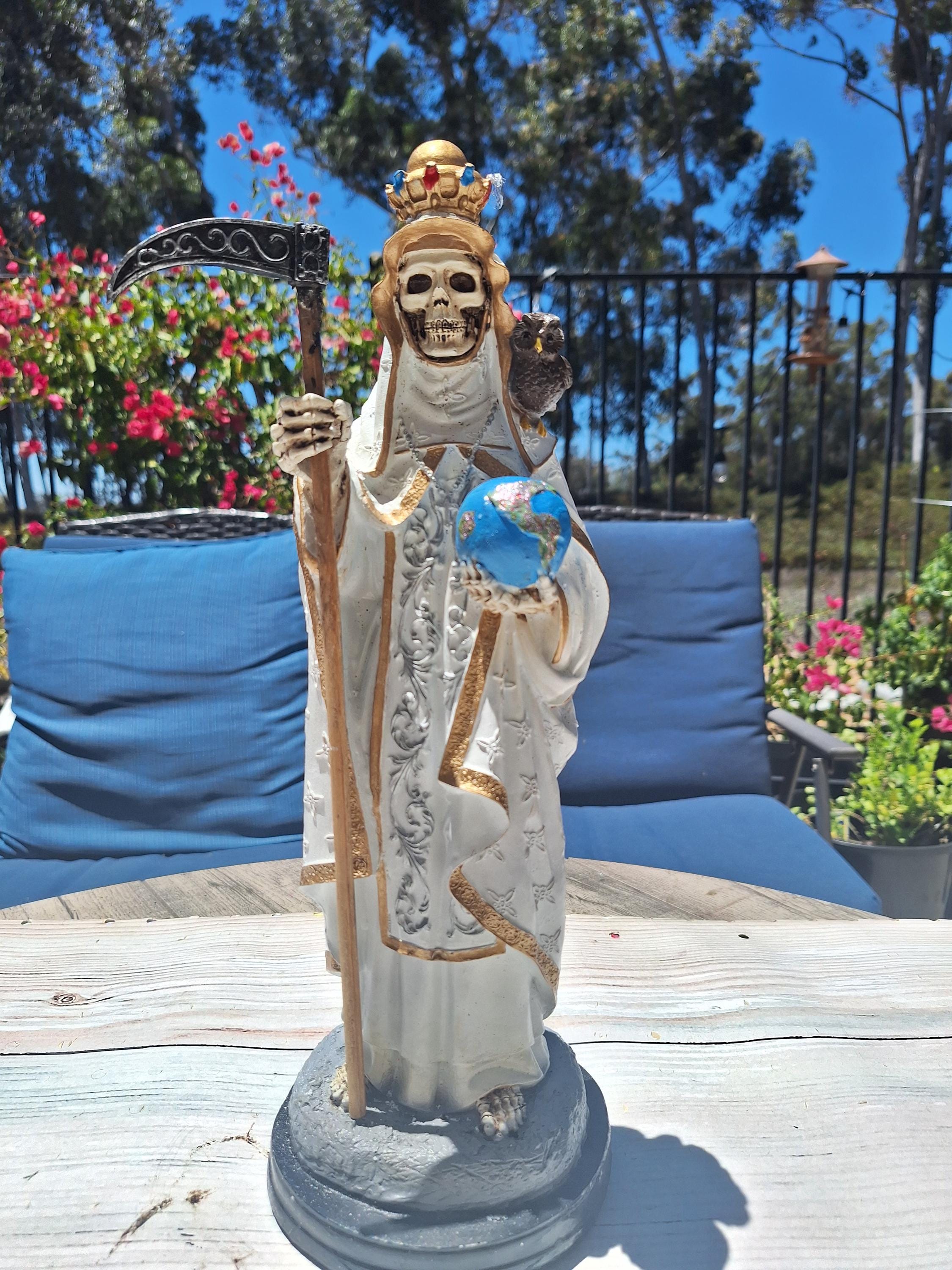 Santa Muerte Statue: Holy Death, Owl, Luck & Money - 15"