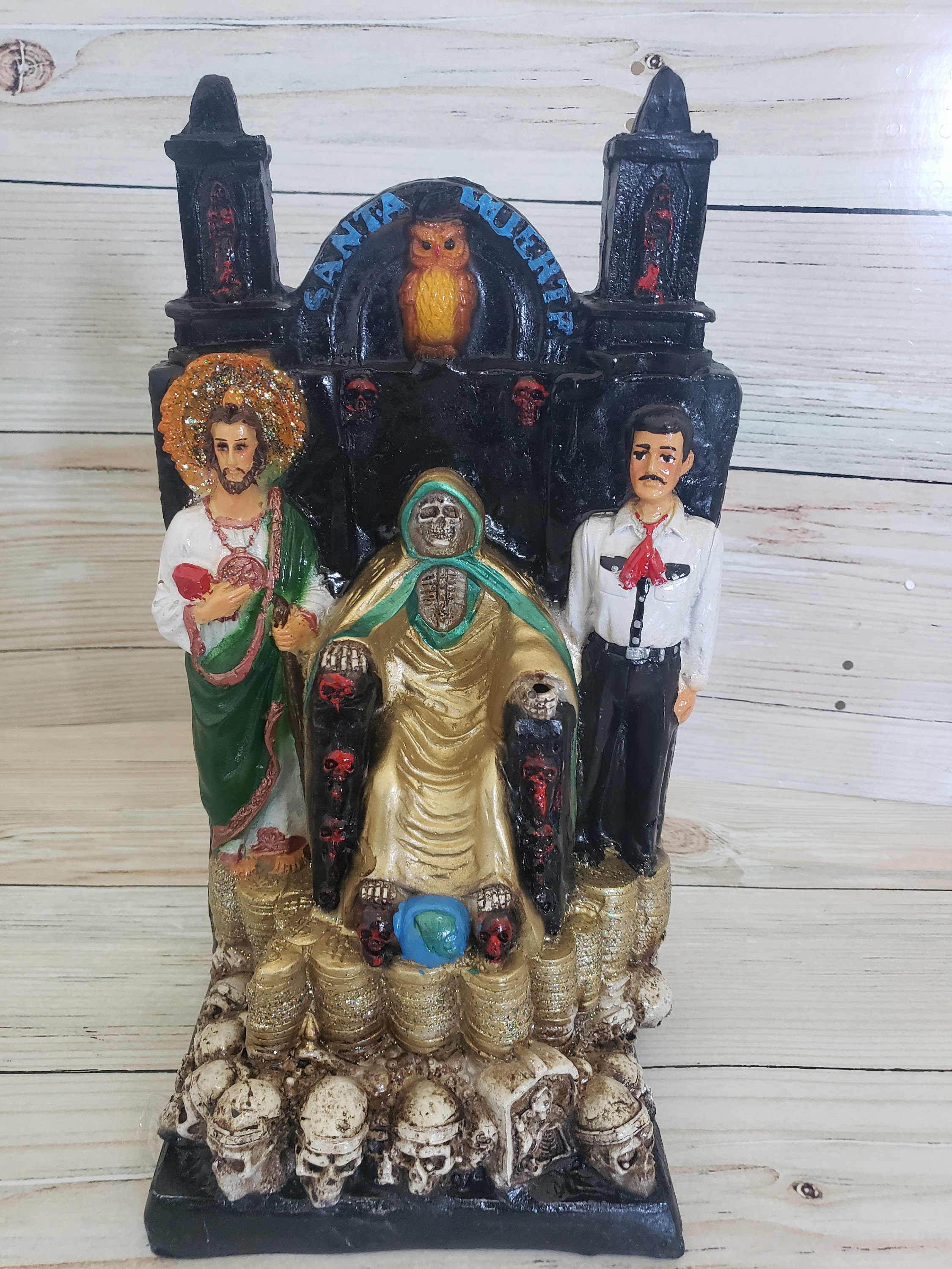 Handmade Jesus Malverde, Santa Muerte & San Judas Statue (14.5