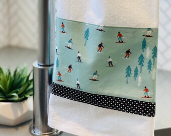 Skier, Heavyweight Flour Sack Towel, Embellished, Tea Towel, Kitchen Towel