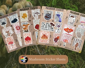 Mushroom Sticker Sheet | Journal Sticker, Scrapbook Stickers, Planner Sticker, Notebook Sticker, Bullet Journal