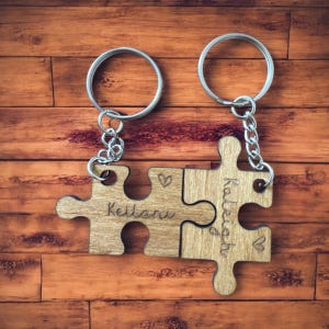 Best friend wood keychains, Mini puzzle pieces, Personalized key puzzle