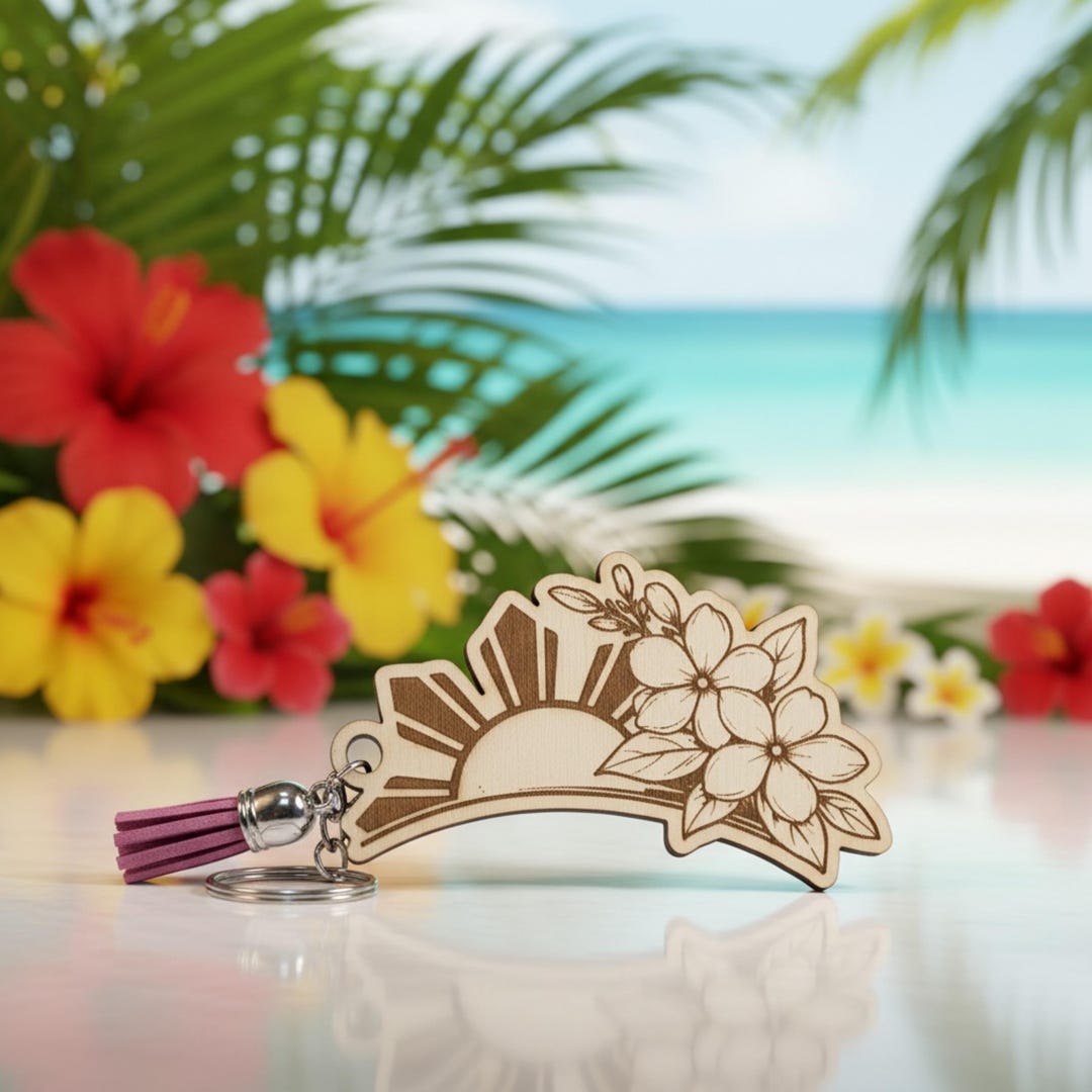 Key Chain Philipines Filipino Sun Keychain With Sampaguita • Personalized Name Keychain ...