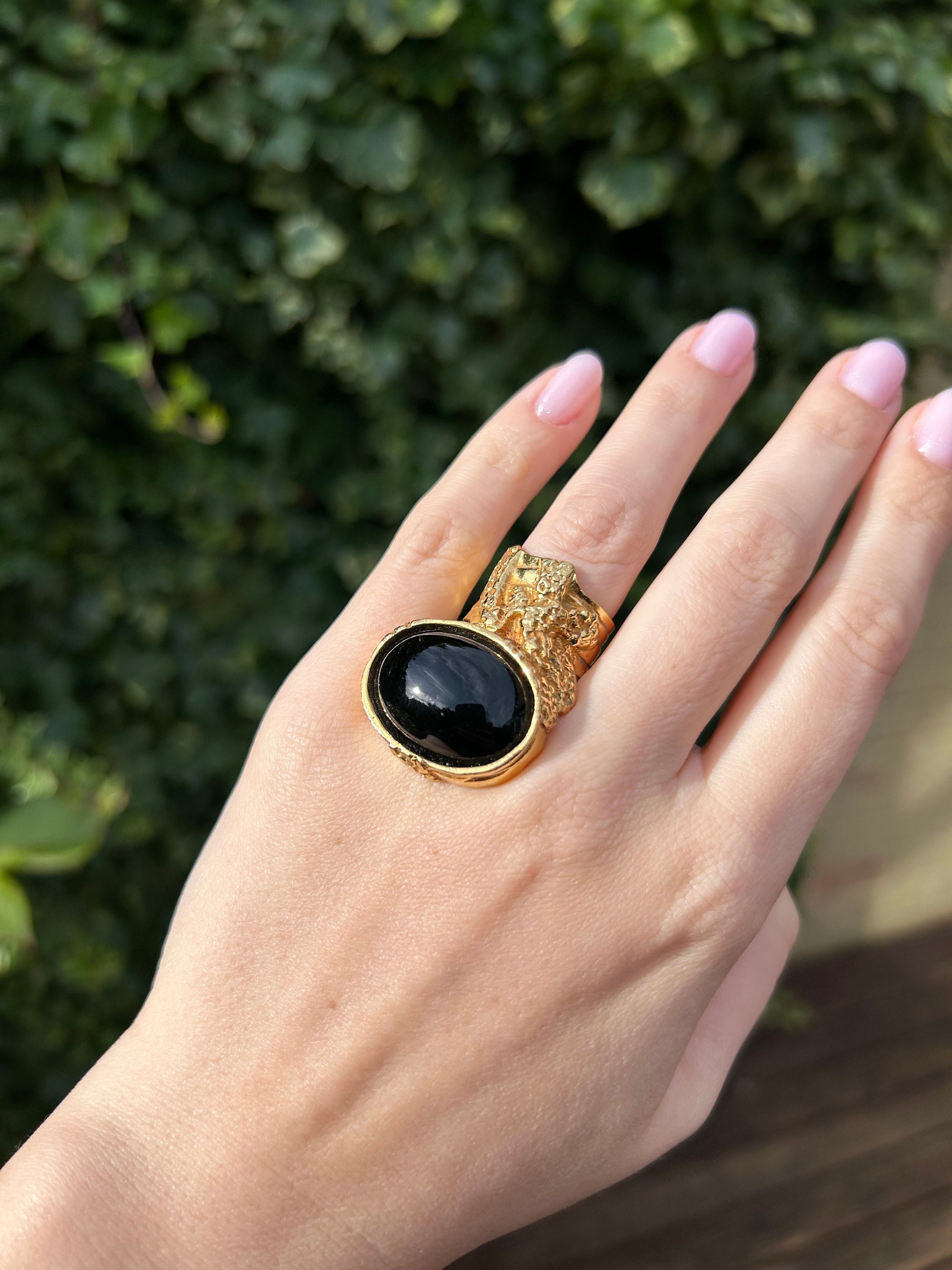 Bague YSL Yves Saint Laurent Arty avec cabochon en verre noir taille 6 Etsy France