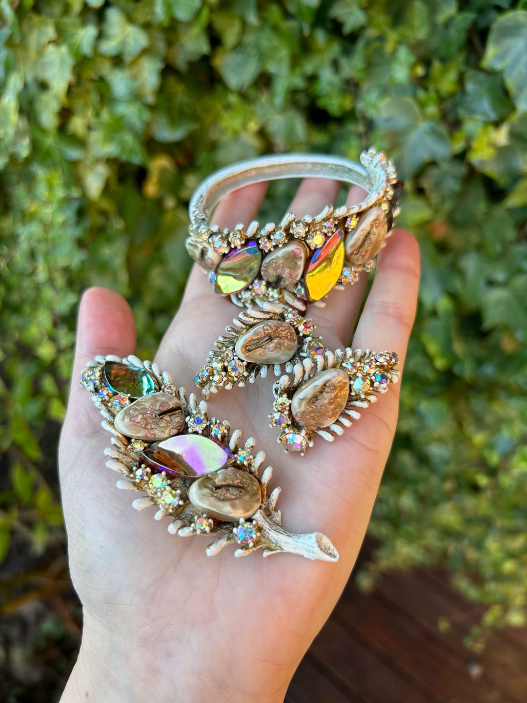 Rare HAR Signed Dragon Tooth Stone White Enamel Set Bracelet Etsy