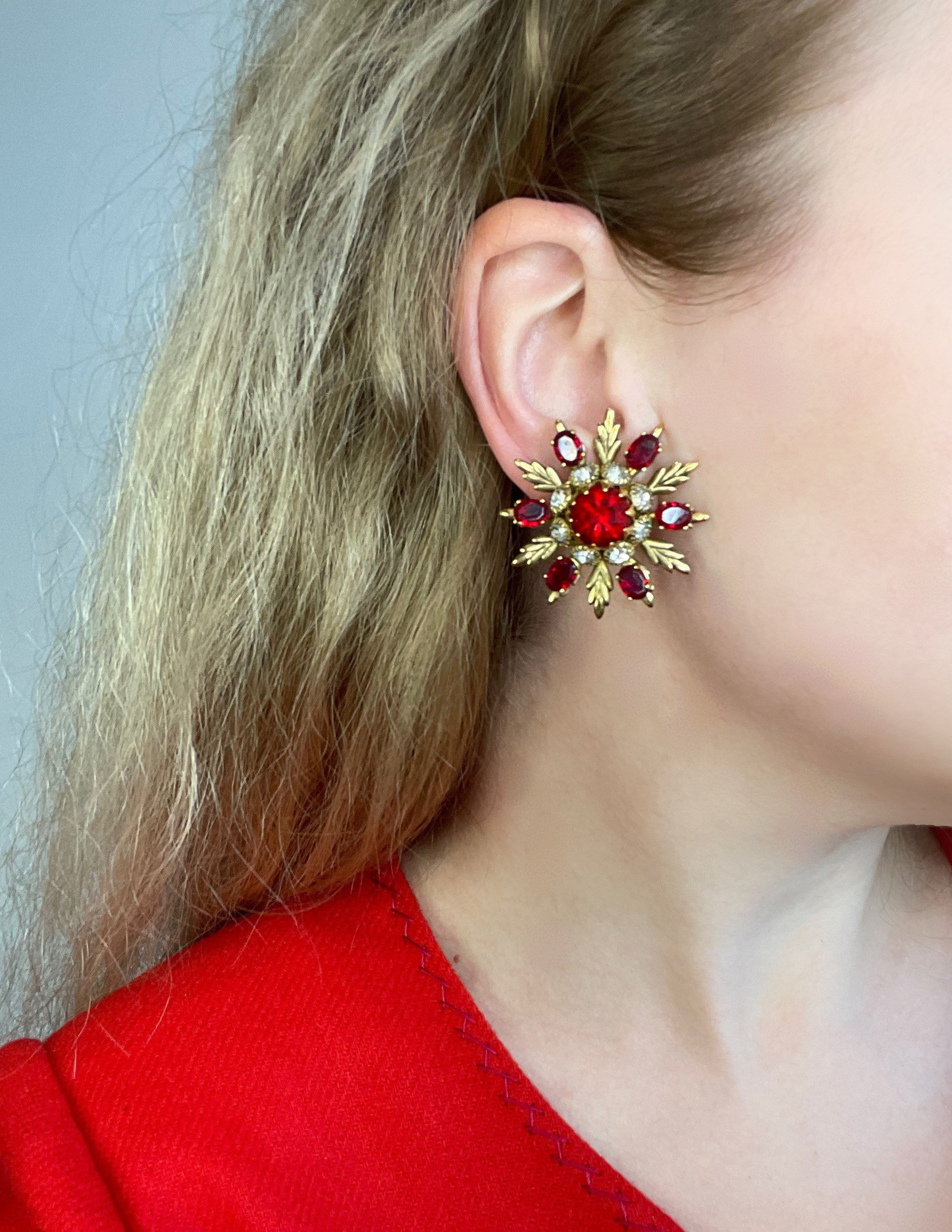 フランス アンティーク ガラス ピアス 馬刻印 1838-1919頃 K18 ローズ