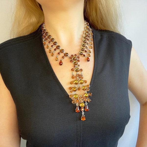 Rodrigo Otazu necklace with brown moon Stone glass Swarovski crystals BNWT