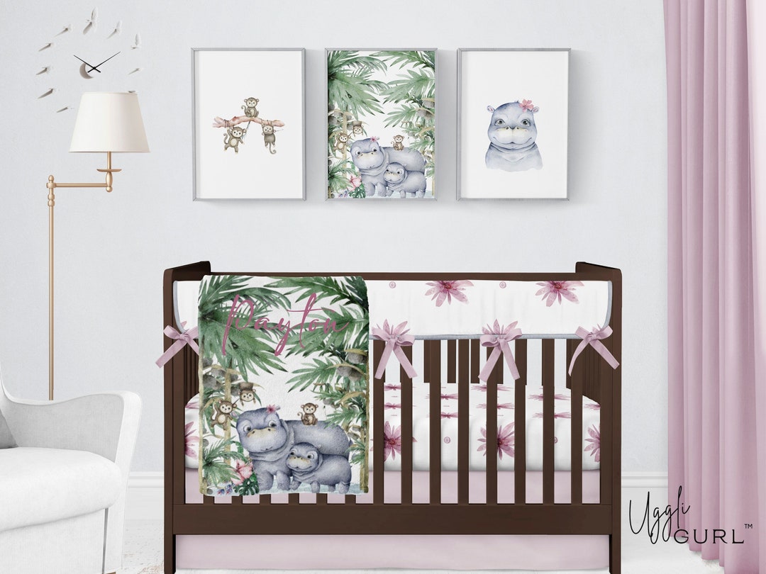HIPPO MONKEY BABY Bedding Hippo Crib Set Monkey Crib Set Etsy