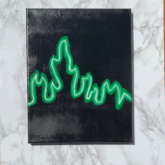 Neon Green Flame Painting, 11x14, Hand Painted Canvas 