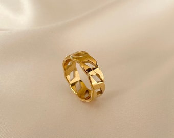 Anello a catena - Anello in oro impermeabile - Anello impilabile - Anello minimalista UK - Anello stack moderno - Alta qualità - Regalo per lei - Regalo di Natale