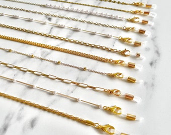 Face Mask Chain / Sunglasses Chain Holder - Face Mask Chain Lanyard - Gold Mask Chain - Pearl Chain Mask Strap - Lanyard Necklace