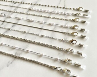 Silver Face Mask Chain / Sunglasses Chain Holder - Face Mask Chain Lanyard - Silver Mask Chain - Pearl Chain Mask Strap - Lanyard Necklace
