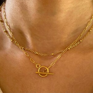 Collar con barra en T dorada - Collar resistente al agua - Collar con cierre de palanca - Cadena con clip - Collar minimalista - Collar con cadena dorada - Regalo de Navidad