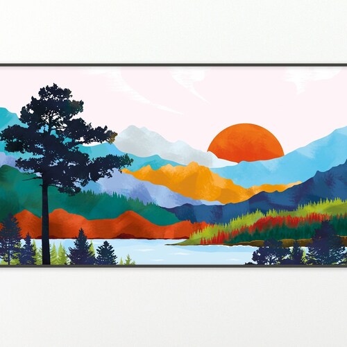 Printable Colorful Abstract Mountain Art. Horizontal Wall Art Etsy