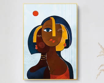 Abstract Black Woman Portrait. Modern African American Art Print. African Girl Painting. Contemporary African Wall Art. Minimalist Poster