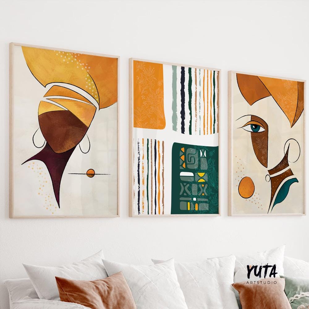 Abstract African Wall Art Set of 3 Prints. Colorful Ethnic Women ...