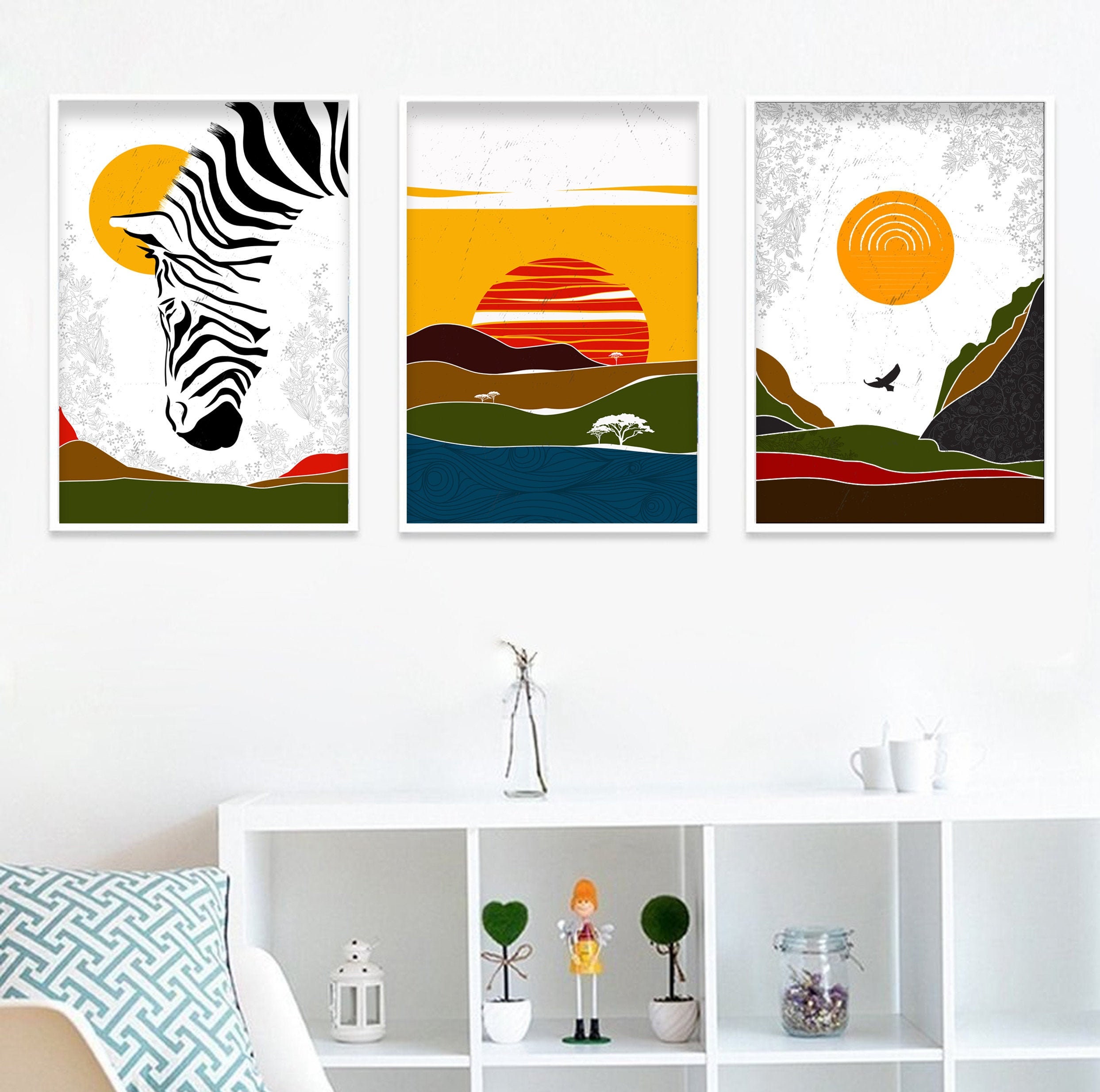 Modern African Art Set of 3 Prints. Abstract Landscape Etsy