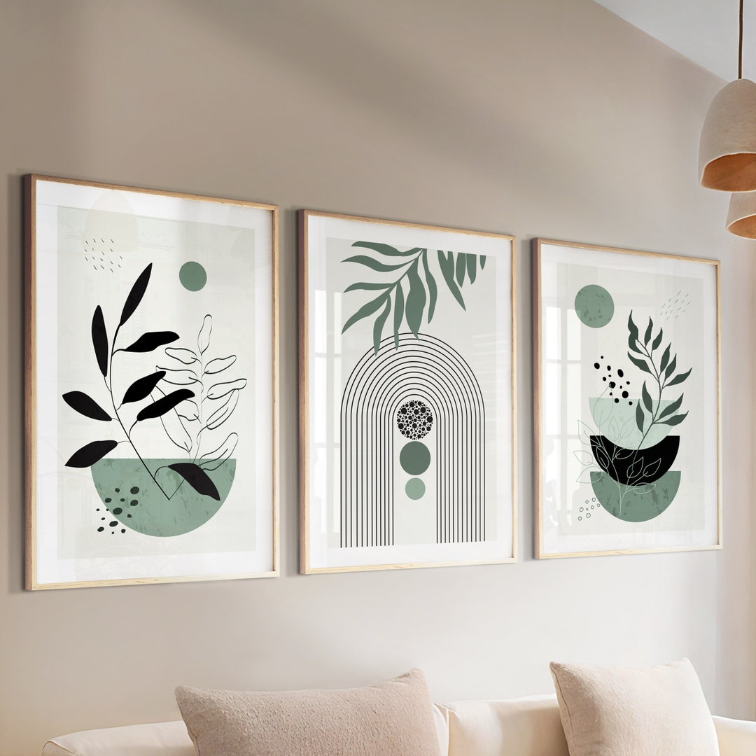 Sage Green Boho Gallery Wall Set of 3 Prints. Bohemian Large Apartment ...