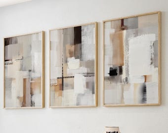 Conjunto de 3 láminas de arte abstracto neutro para pared, estampados minimalistas en color beige, decoración moderna para sala de estar, conjunto de galería escandinava.
