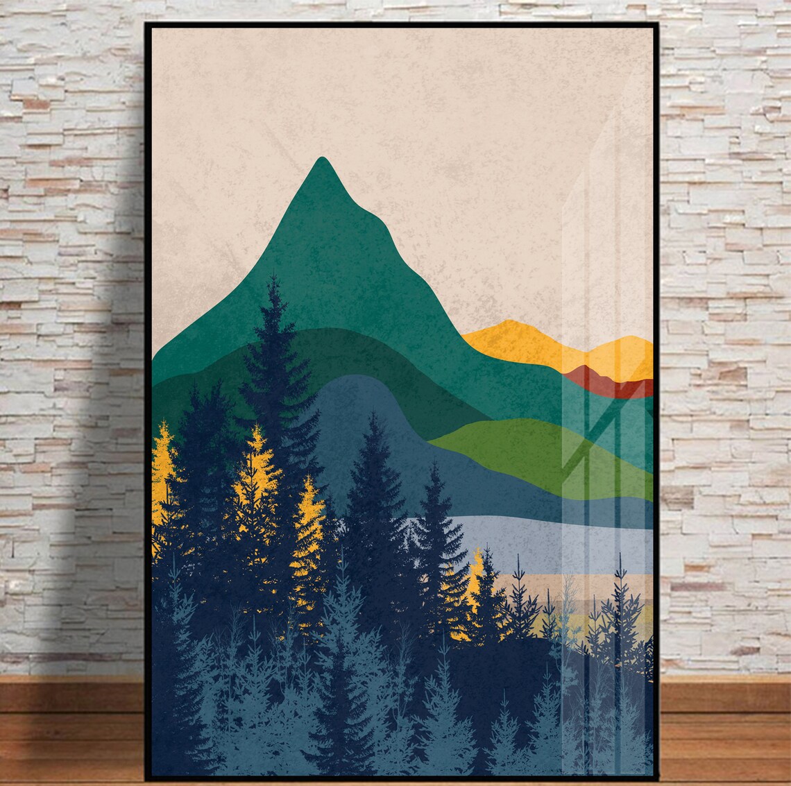 Set of 3 Vibrant Mountain Prints. Mid Century Modern Wall Art. Etsy