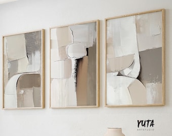 Earth Tone Abstract Wall Art Set of 3 Pieces. Modern Nordic Minimalist Decor