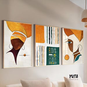 Abstract African Wall Art Set of 3 Prints. Colorful Ethnic Women ...