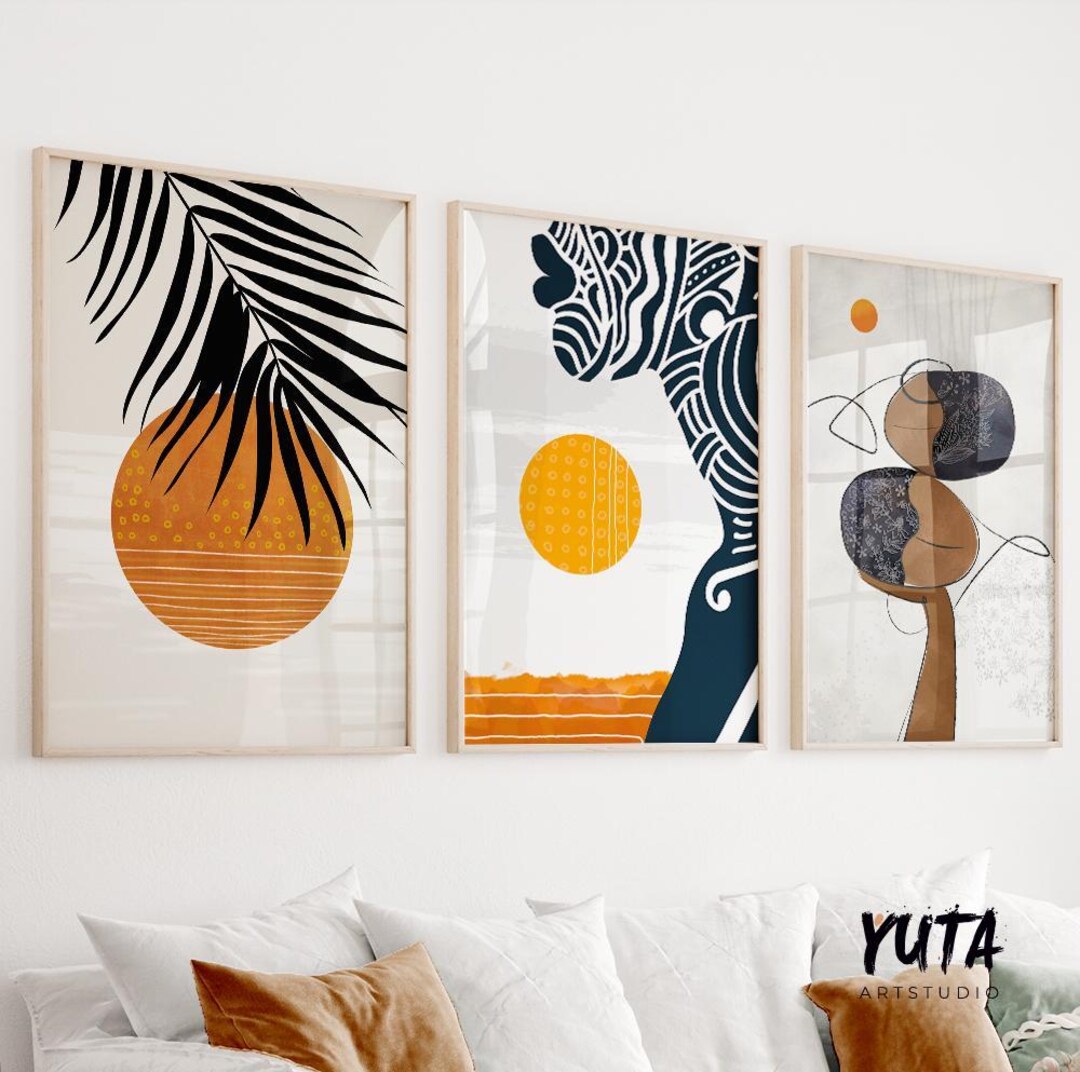 Colorful Abstract African Wall Art Set of 3 Prints. Modern Black Woman ...