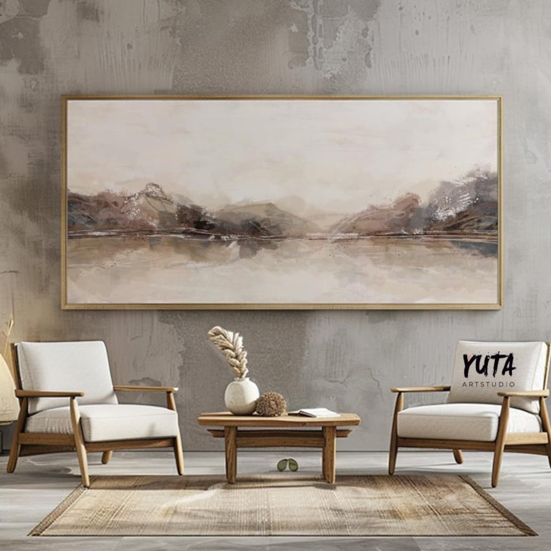 Panoramic Neutral Abstract Print. Modern Neutral Extra Large Wall