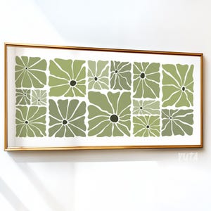Olivgrün Retro Floral Wand Kunst - Mid Century Modern Botanisches Poster, Abstrakte Blumen Druck, Horizontale Landschafts-Wand-Dekor