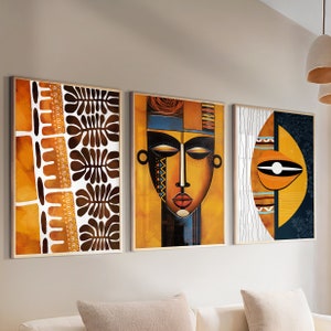 Modern African Wall Art Set of 3 Print. Abstract Ethnic Gallery Wall ...
