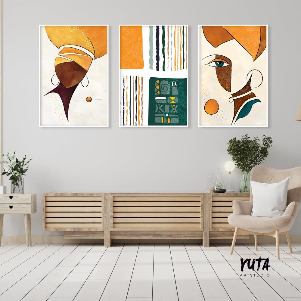 Abstract African Wall Art Set of 3 Prints. Colorful Ethnic Women ...