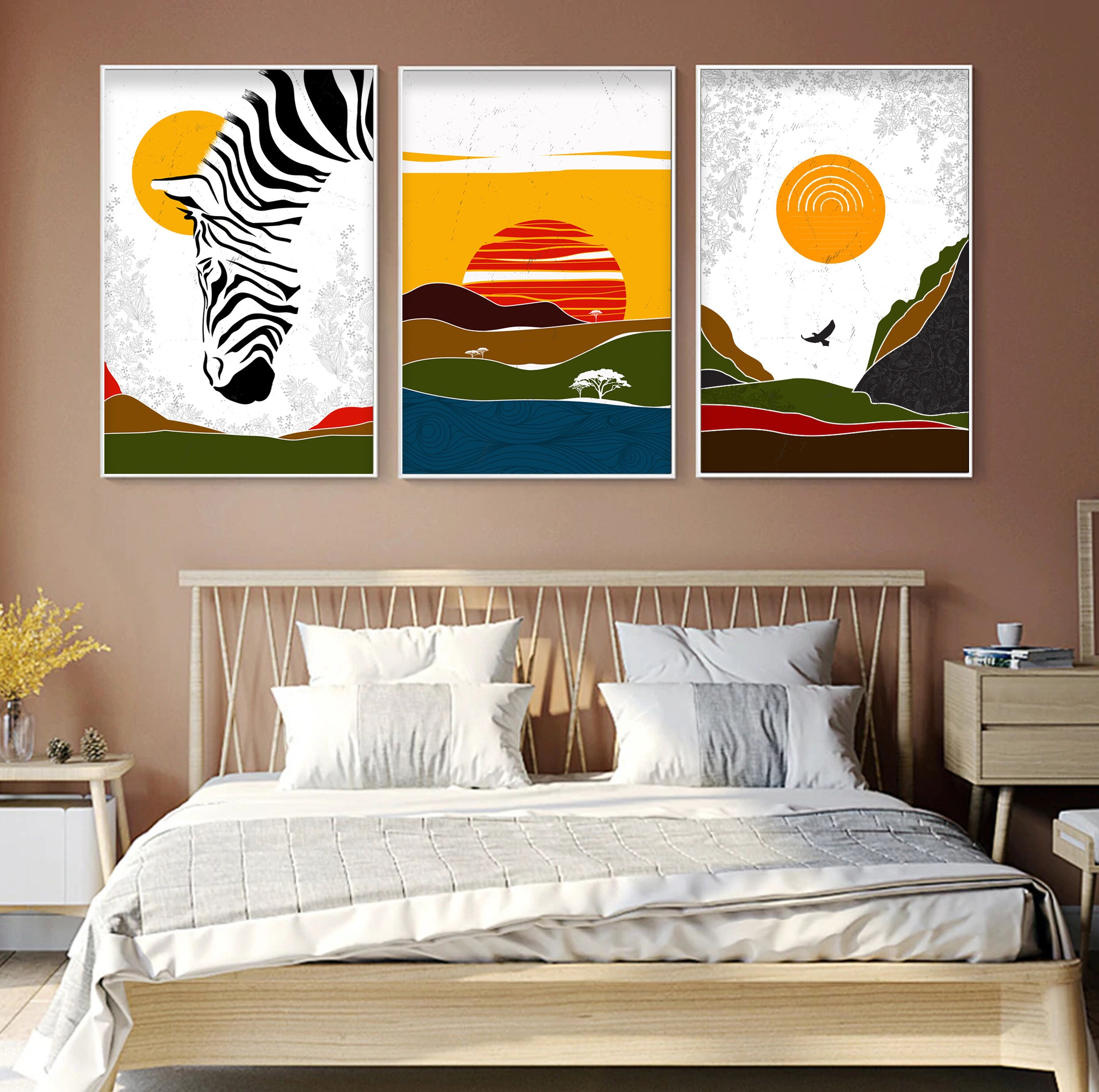 Modern African Art Set of 3 Prints. Abstract Landscape Etsy