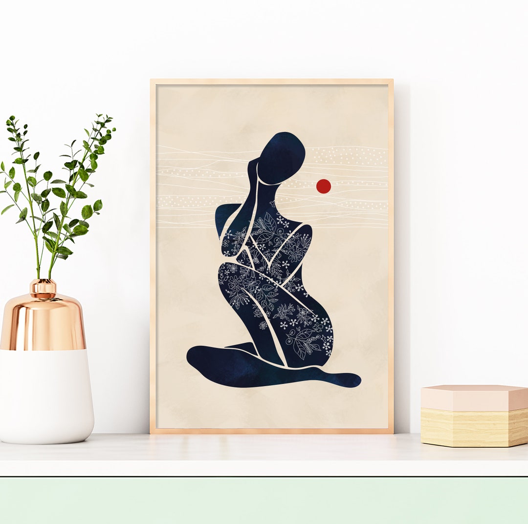 Modern African American Art Print. Abstract Black Female Figure. Nude