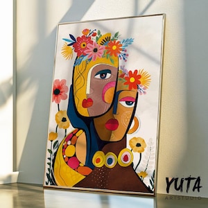 Modern abstract woman portrait. Colorful abstract african american art print. Contemporary african wall art. Afrocentric wall art