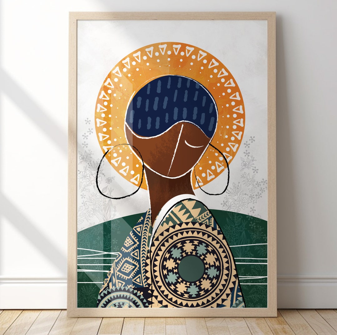 Modern African American Art Print. Abstract Black Woman Portrait