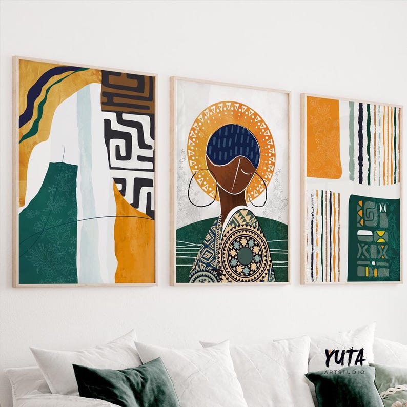 Modern Abstract African Art, Gallery Wall Set of 3 Prints. Black Woman ...