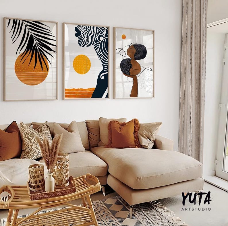 Colorful Abstract African Wall Art Set of 3 Prints. Modern Black Woman ...