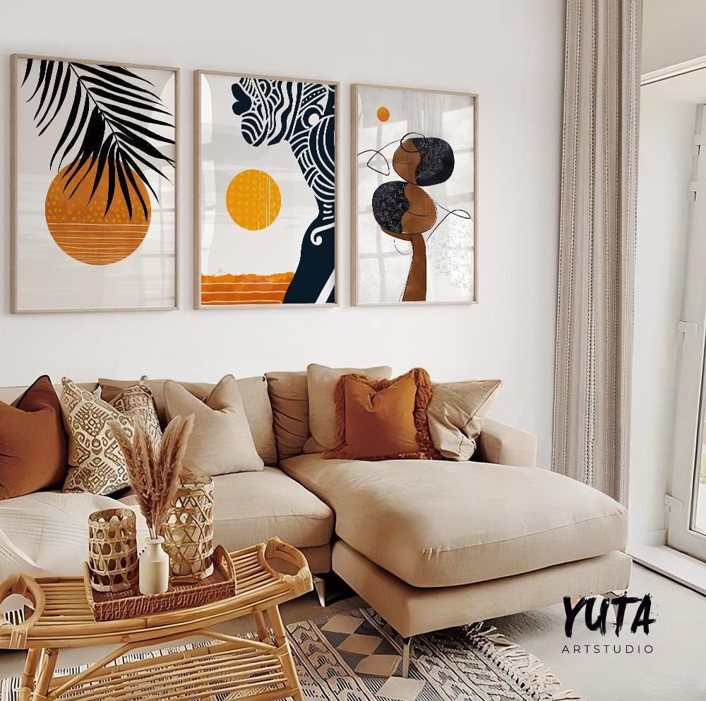 Colorful Abstract African Wall Art Set of 3 Prints. Modern Black Woman ...