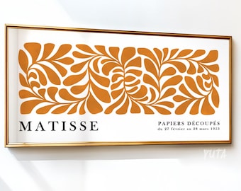 Stampa Matisse arancione - Poster floreale moderno di metà secolo, arte murale botanica astratta, decorazione murale orizzontale minimalista e audace