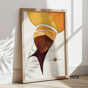 Moderne minimalistische Afro-Amerikaanse kunstprint. Zwarte vrouw portret. Hedendaagse Afrikaanse kunst aan de muur. Abstracte muurkunst zwart meisje