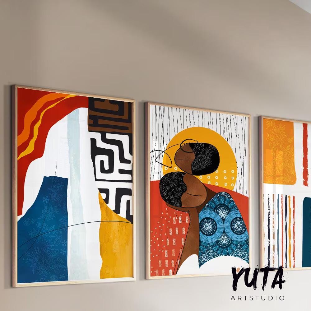 African Wall Art Set of 3 Print. Modern Abstract Black People Art ...