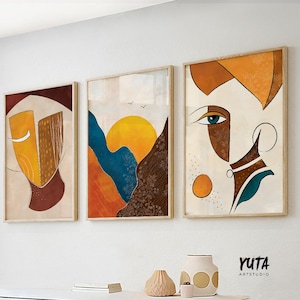 Modern abstract african art set of 3 prints. Contemporary colorful african wall art. Minimalist poster gallery wall set aesthetic room decor