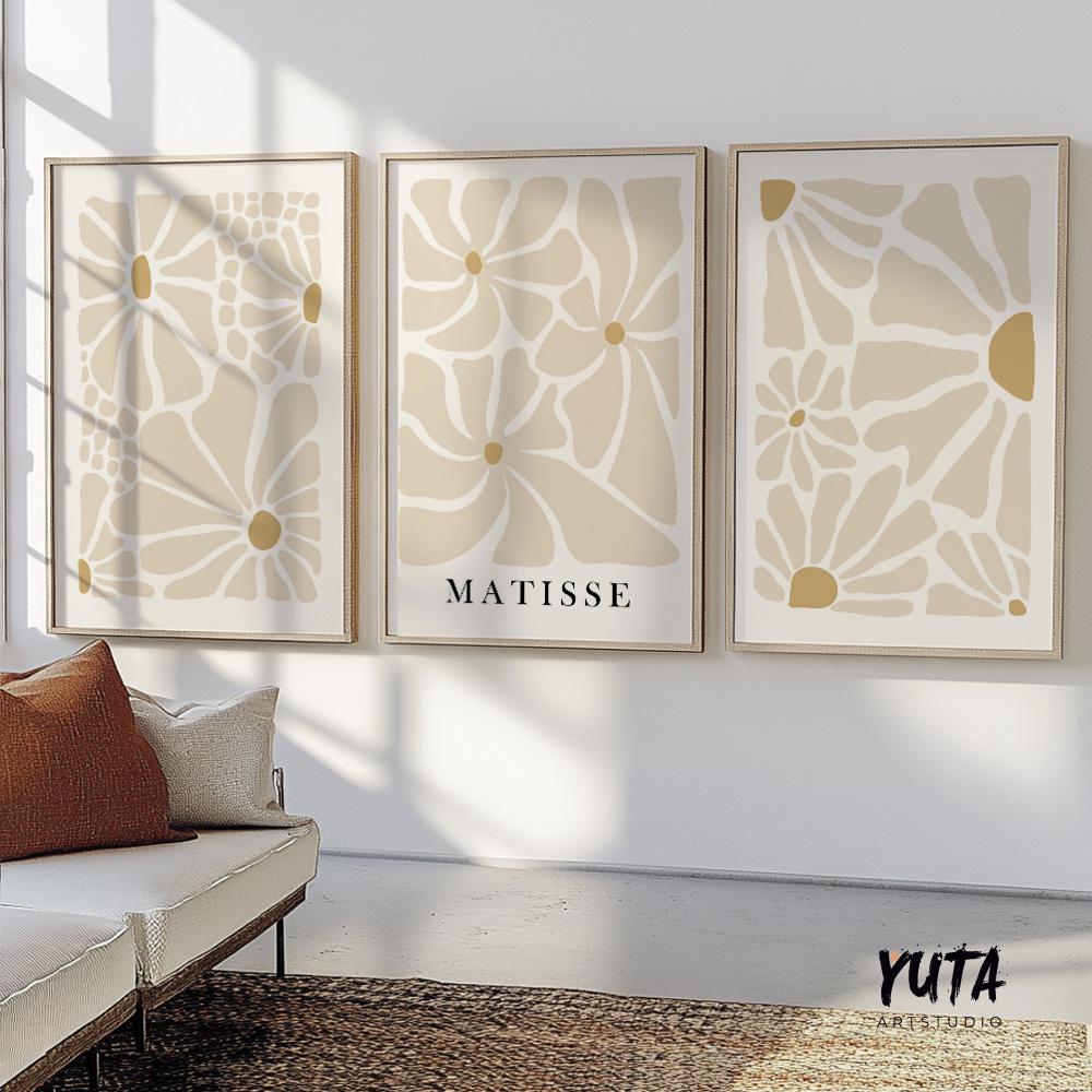 Neutral Beige Matisse Flower Set of 3 Print. Light Floral Minimalist ...